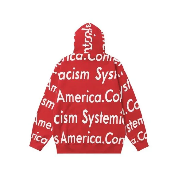 Red lettering Denim Tears zip-up hooded jacket